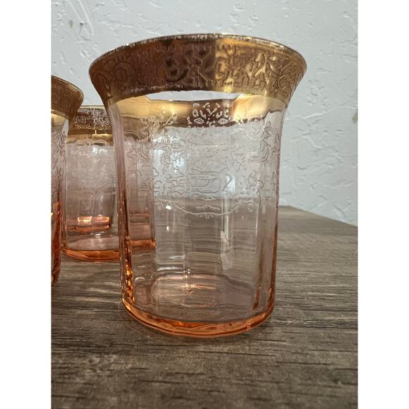 Vintage Tiffin Franciscan Rambler Rose Pink Etched Gold Rim Glasses Set of 6 - Picture 3 of 11